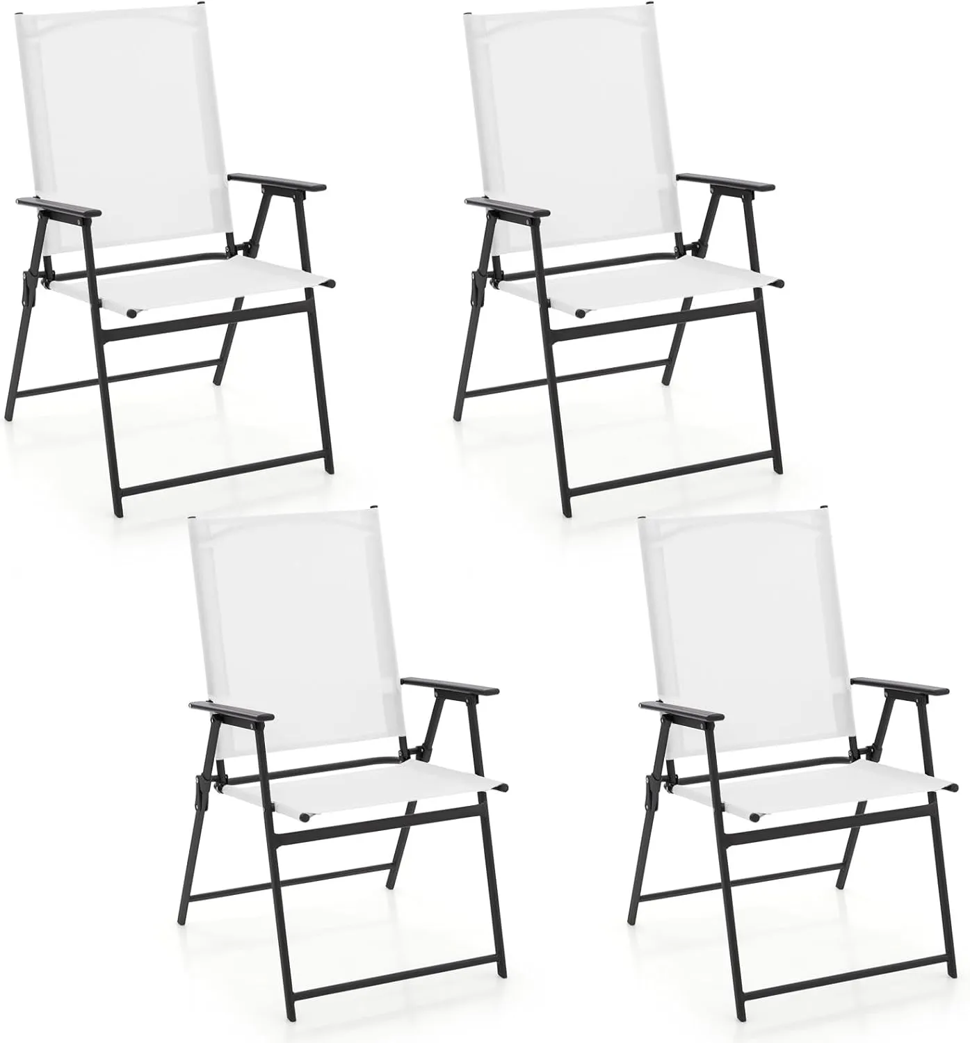 Giantex Patio Folding Chairs Set of 4, Outdoor Lawn Chairs with Rustproof Metal Frame, Portable Dining Chairs for Porch, Deck, Garden, Backyard, Camping, White