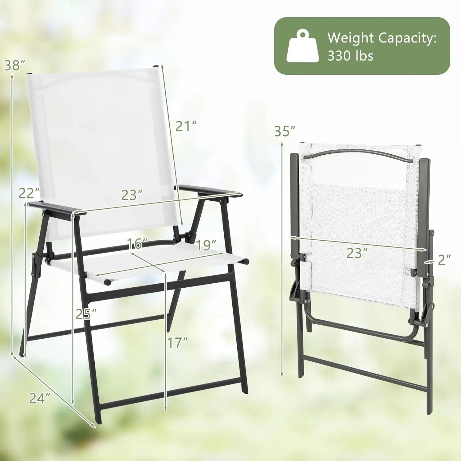 Giantex Patio Folding Chairs Set of 4, Outdoor Lawn Chairs with Rustproof Metal Frame, Portable Dining Chairs for Porch, Deck, Garden, Backyard, Camping, White