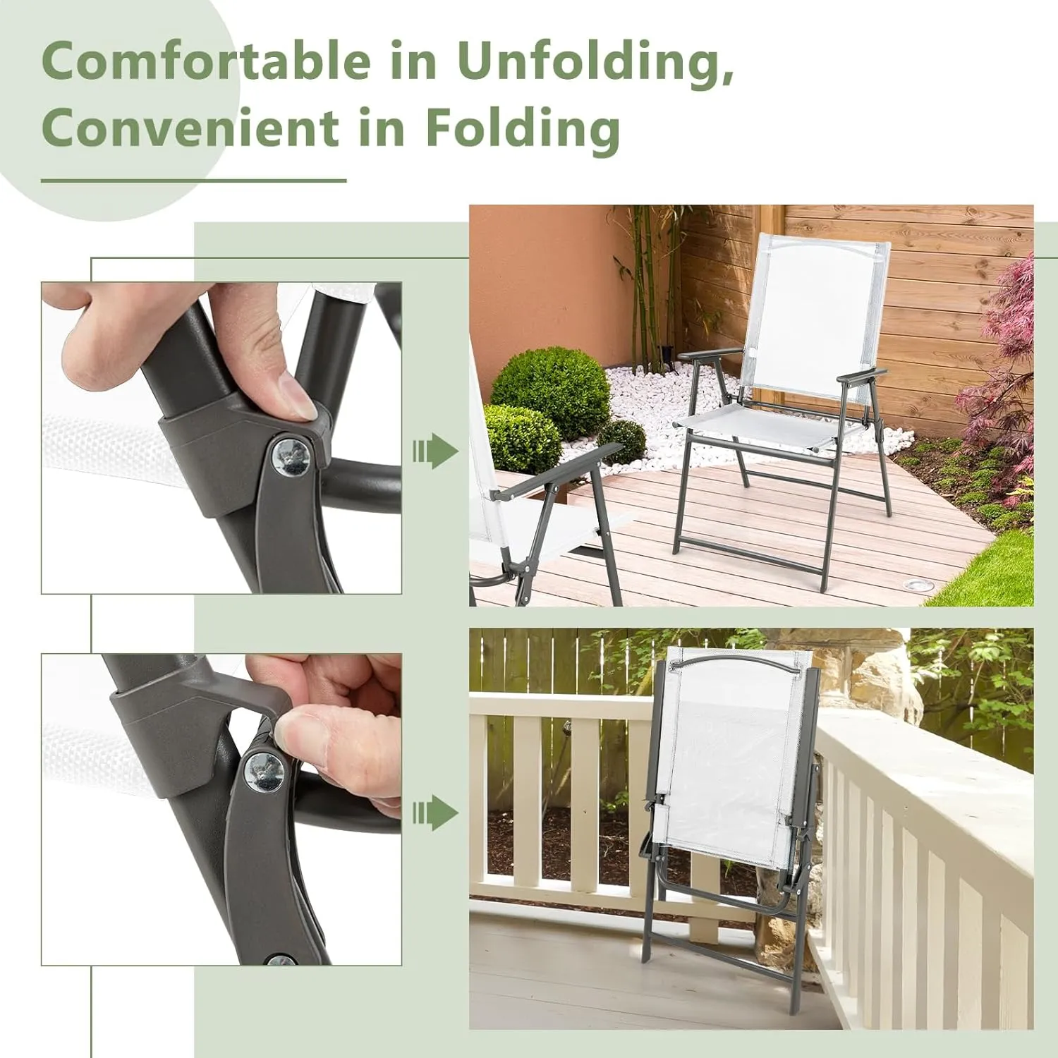 Giantex Patio Folding Chairs Set of 4, Outdoor Lawn Chairs with Rustproof Metal Frame, Portable Dining Chairs for Porch, Deck, Garden, Backyard, Camping, White