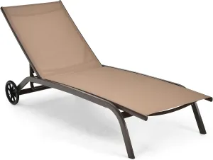 Giantex Patio Lounge Chairs for Pool Area, Outdoor Chaise Lounger with 6 Adjustable Position Smooth Wheels and Quick-Drying Fabric, Lawn Recliner for Backyard, Garden Sunbathing Chair (1, Brown)