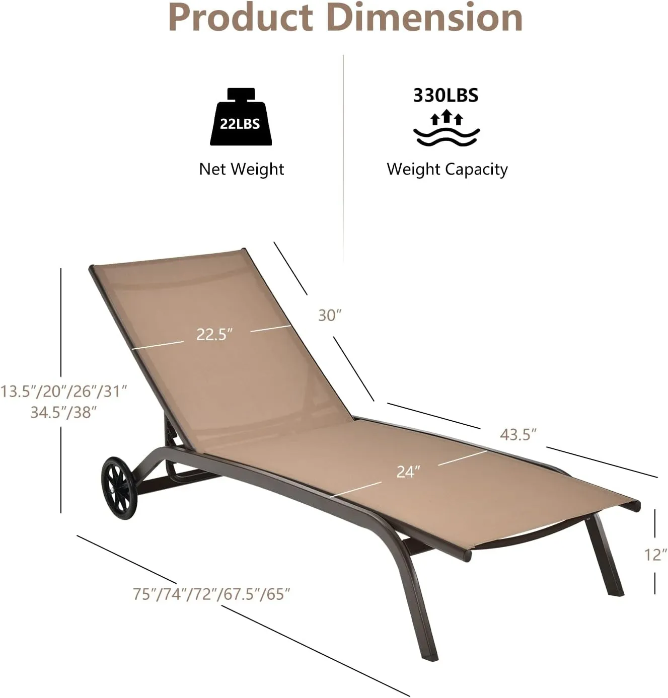 Giantex Patio Lounge Chairs for Pool Area, Outdoor Chaise Lounger with 6 Adjustable Position Smooth Wheels and Quick-Drying Fabric, Lawn Recliner for Backyard, Garden Sunbathing Chair (1, Brown)
