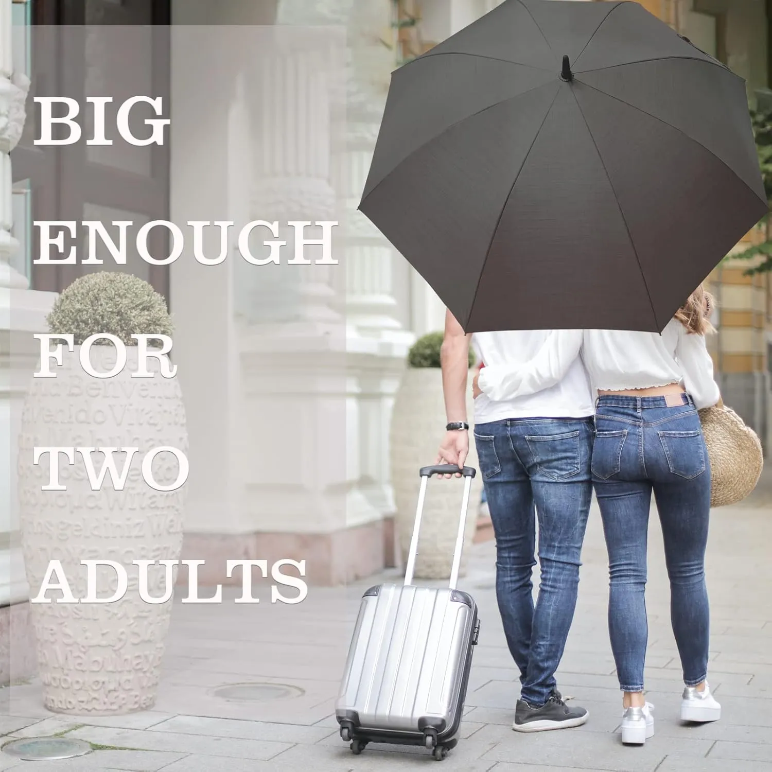 Golf Umbrella 2 Packs 56 Inch Big Umbrela for Rain Heavy Duty Automatic Open Windproof Umbrella-Cotton Grey and Blue