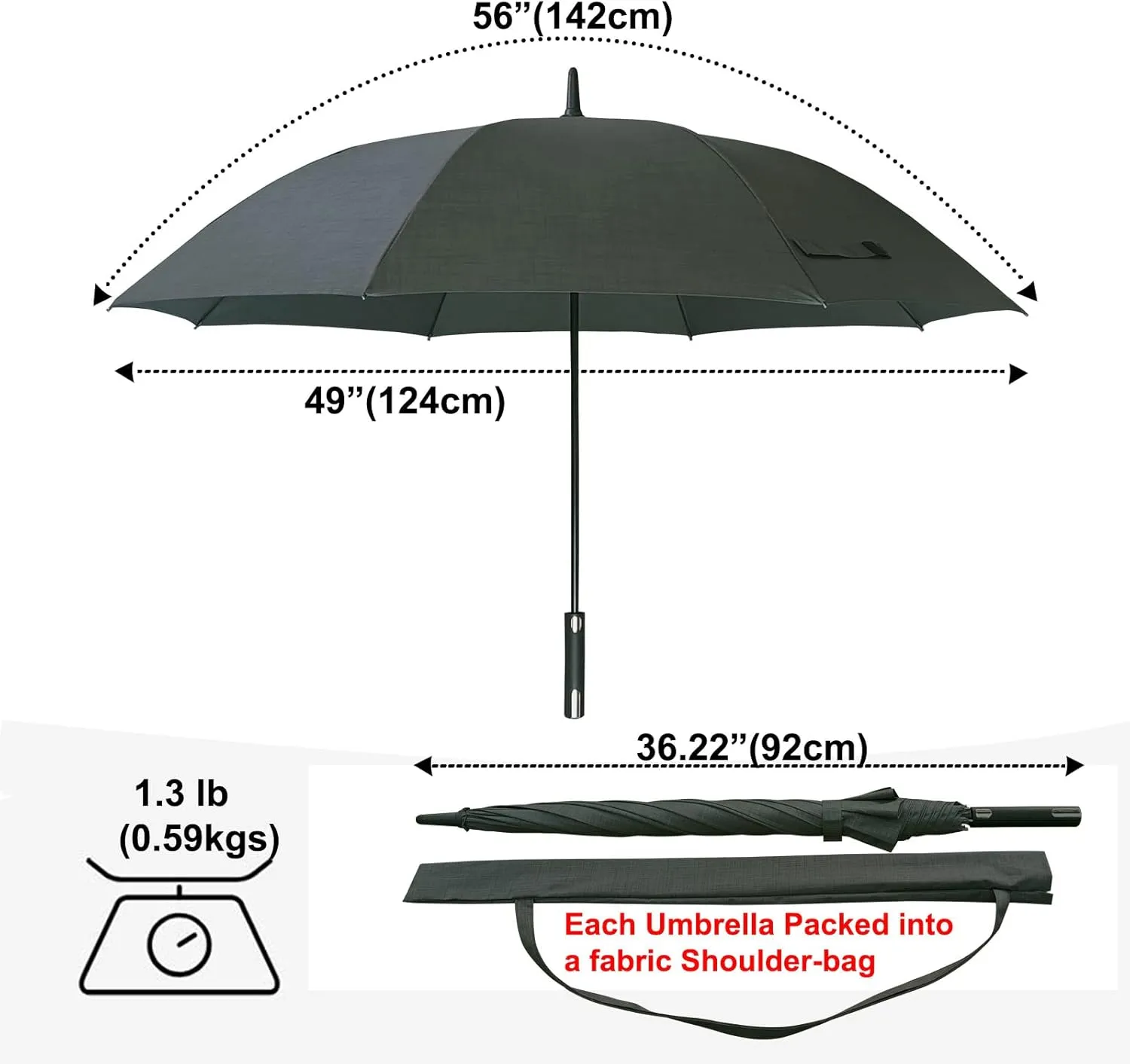 Golf Umbrella 2 Packs 56 Inch Big Umbrela for Rain Heavy Duty Automatic Open Windproof Umbrella-Cotton Grey and Blue