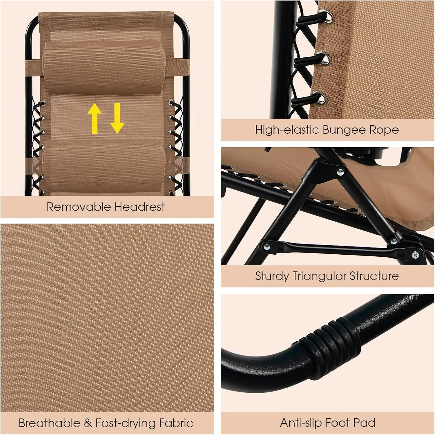 Goplus Zero Gravity Lounge Chairs, 160°Adjustable Folding Recliner w/Pillow and Cup Holder, 350LBS Comfy Outdoor Lounge Chairs for Patio, Lawn, Yard & Camp(1, Beige)