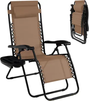 Goplus Zero Gravity Lounge Chairs, 160°Adjustable Folding Recliner w/Pillow and Cup Holder, 350LBS Comfy Outdoor Lounge Chairs for Patio, Lawn, Yard & Camp(1, Beige)
