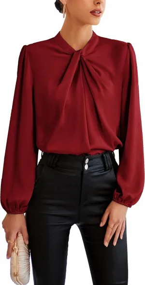 GRACE KARIN Women's Long Sleeve Shirts Mock Neck Casual Satin Blouse Tops for Business Office Work