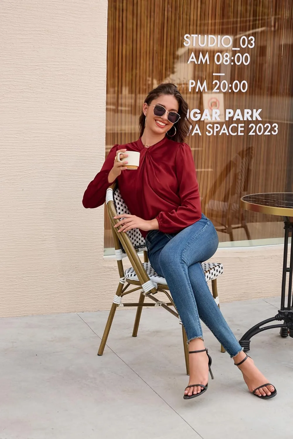 GRACE KARIN Women's Long Sleeve Shirts Mock Neck Casual Satin Blouse Tops for Business Office Work