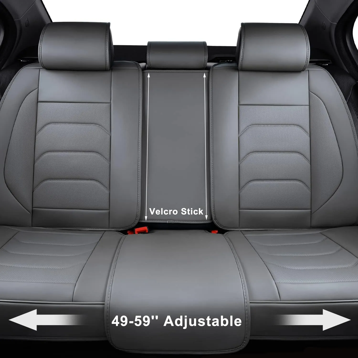 Gray Car Seat Covers Full Set, Breathable Leather Automotive Front and Rear Seat Covers & Headrest for Reduce The Driving Fatigue, Compatible with Most Vehicles, Cars