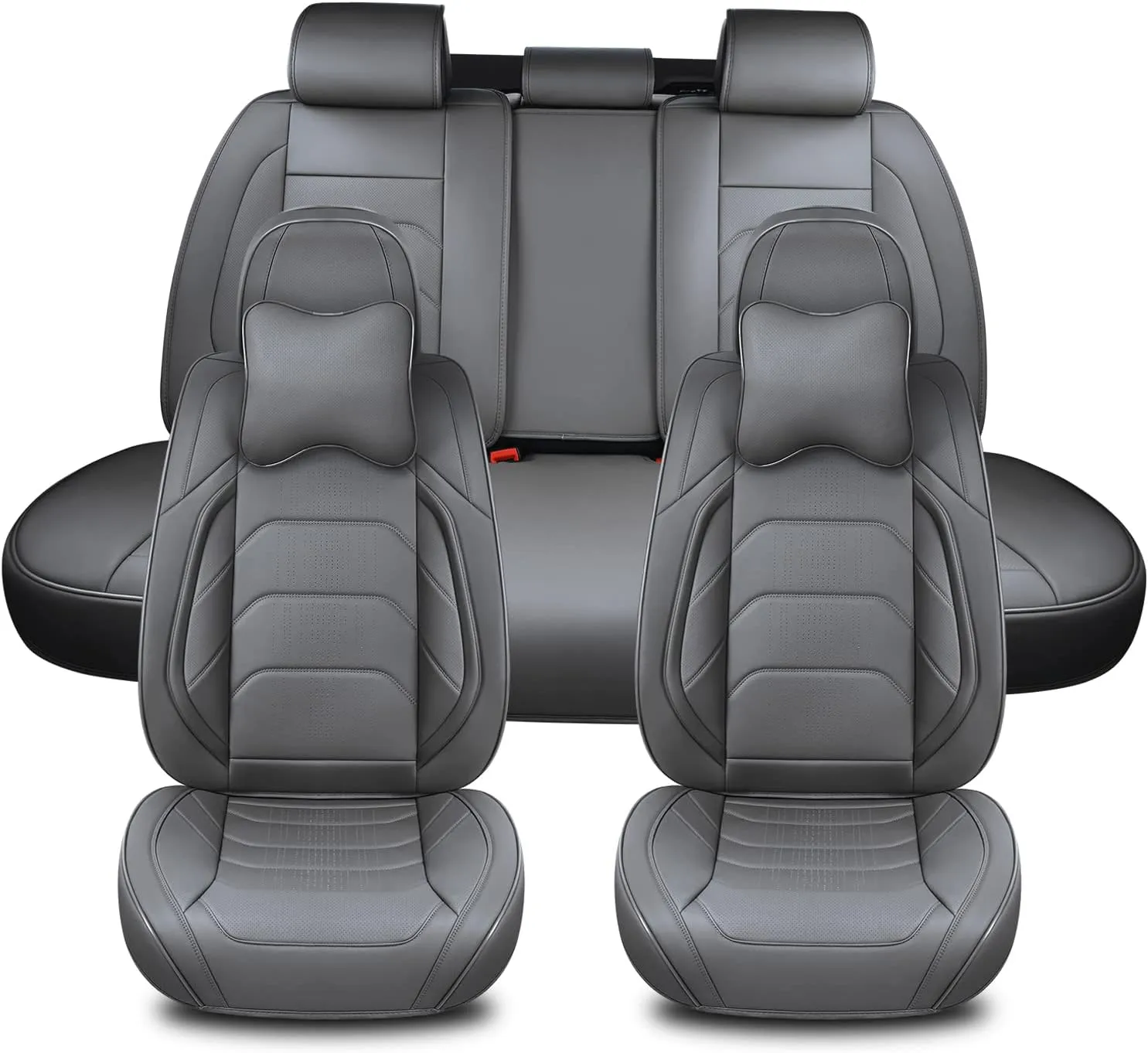 Gray Car Seat Covers Full Set, Breathable Leather Automotive Front and Rear Seat Covers & Headrest for Reduce The Driving Fatigue, Compatible with Most Vehicles, Cars