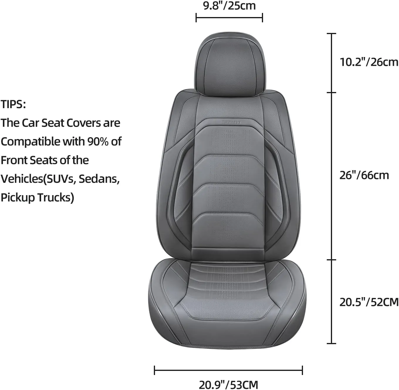 Gray Car Seat Covers Full Set, Breathable Leather Automotive Front and Rear Seat Covers & Headrest for Reduce The Driving Fatigue, Compatible with Most Vehicles, Cars