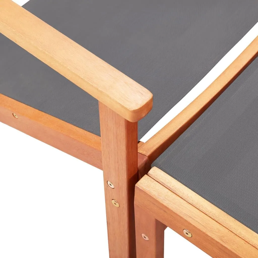 Gray Patio Chair with Footrest Solid Eucalyptus Wood and Textilene Outdoor Lounge Chair for Garden Backyard Poolside
