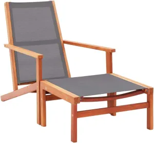 Gray Patio Chair with Footrest Solid Eucalyptus Wood and Textilene Outdoor Lounge Chair for Garden Backyard Poolside