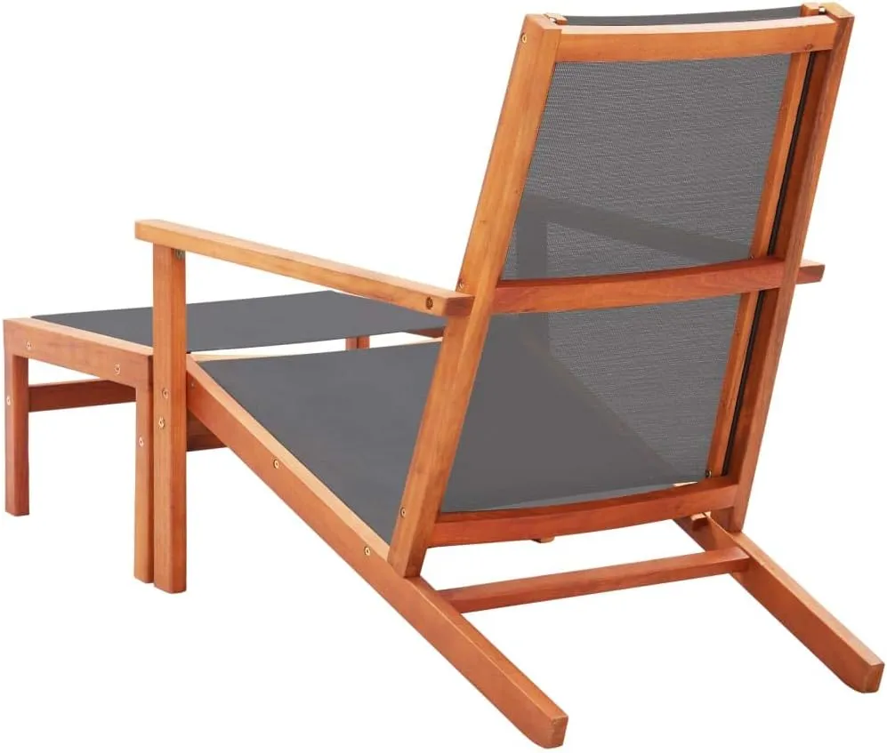Gray Patio Chair with Footrest Solid Eucalyptus Wood and Textilene Outdoor Lounge Chair for Garden Backyard Poolside