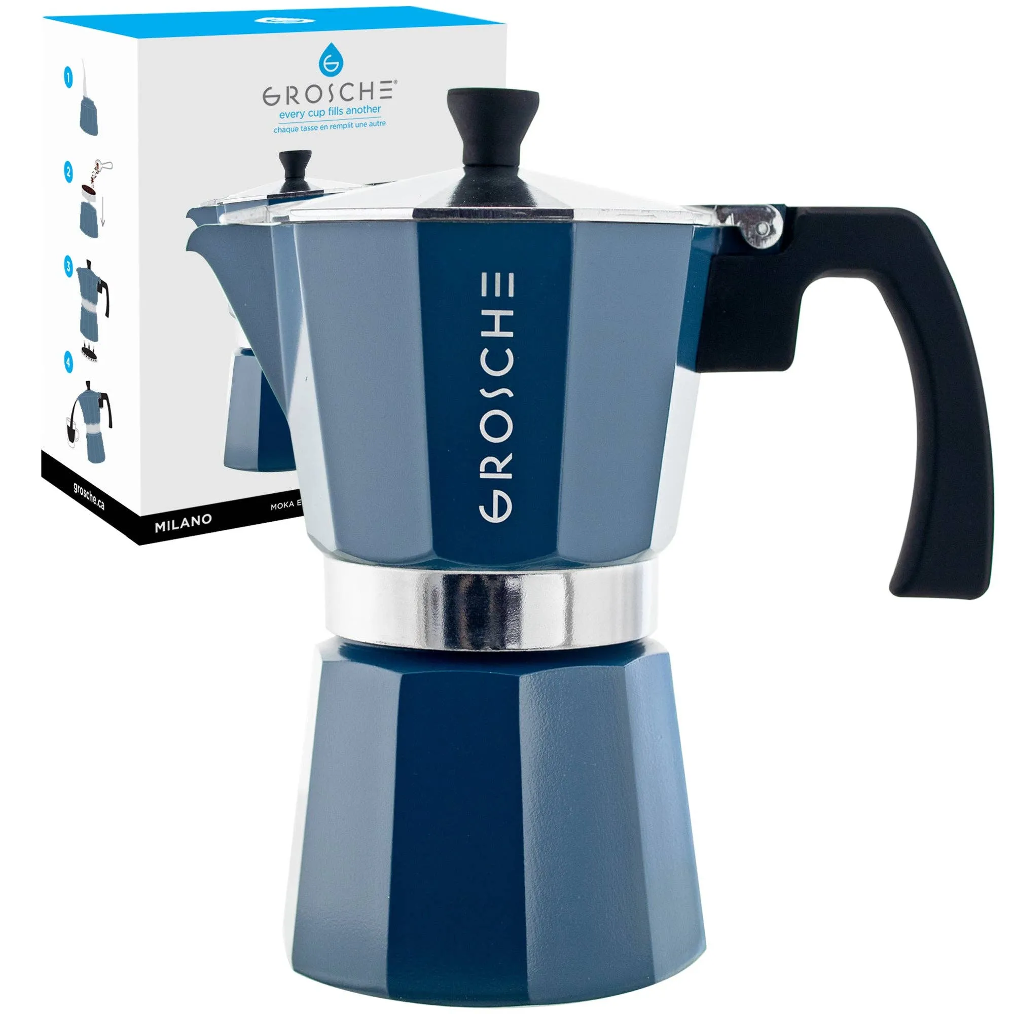 GROSCHE MILANO Stovetop Espresso Maker - Blue: 6 cup