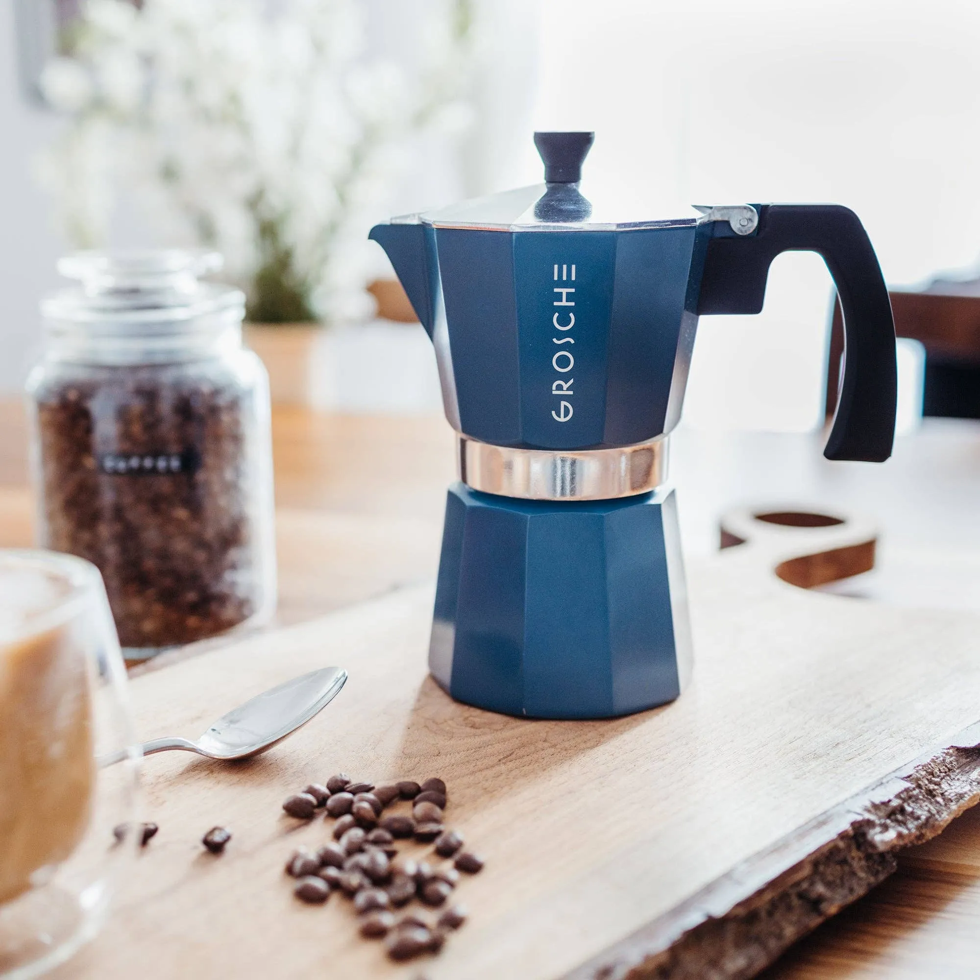 GROSCHE MILANO Stovetop Espresso Maker - Blue: 6 cup