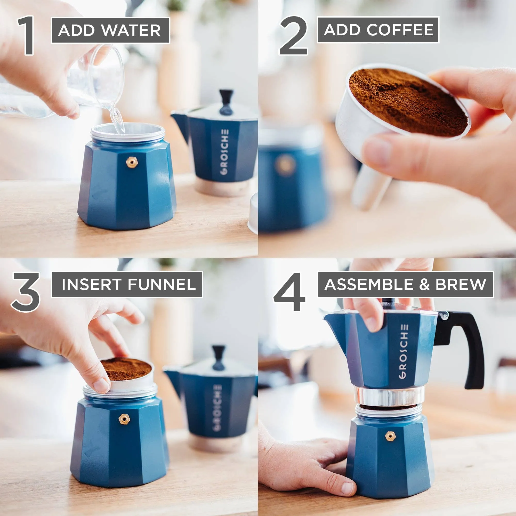 GROSCHE MILANO Stovetop Espresso Maker - Blue: 6 cup