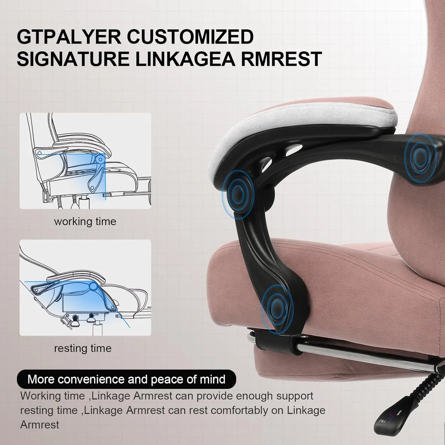 GTPLAYER Gaming Chair, Computer Office Chair with Pocket Spring Cushion, Linkage Armrests and Footrest, High Back Ergonomic Computer Chair with Lumbar Support Task Chair with Footrest