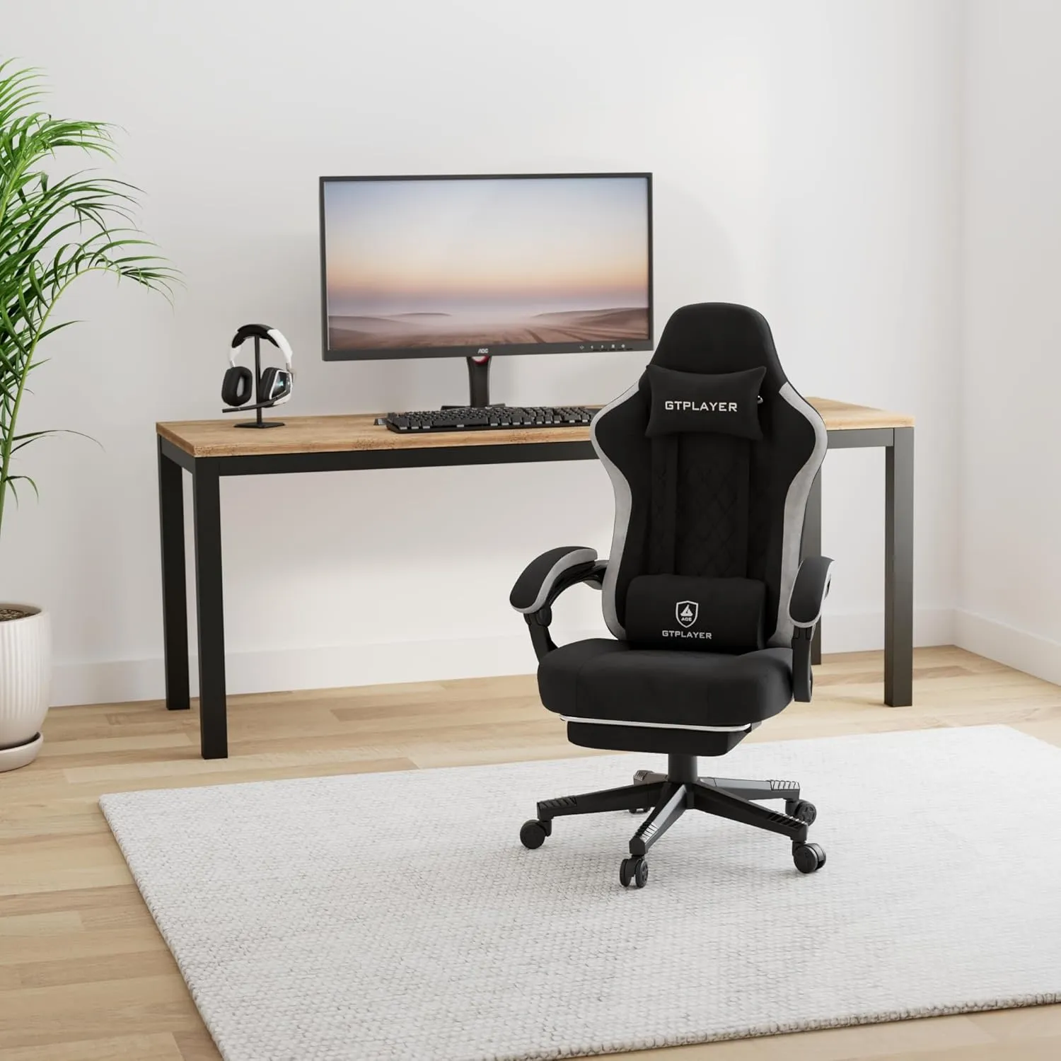 GTPLAYER Gaming Chair, Computer Office Chair with Pocket Spring Cushion, Linkage Armrests and Footrest, High Back Ergonomic Computer Chair with Lumbar Support Task Chair with Footrest