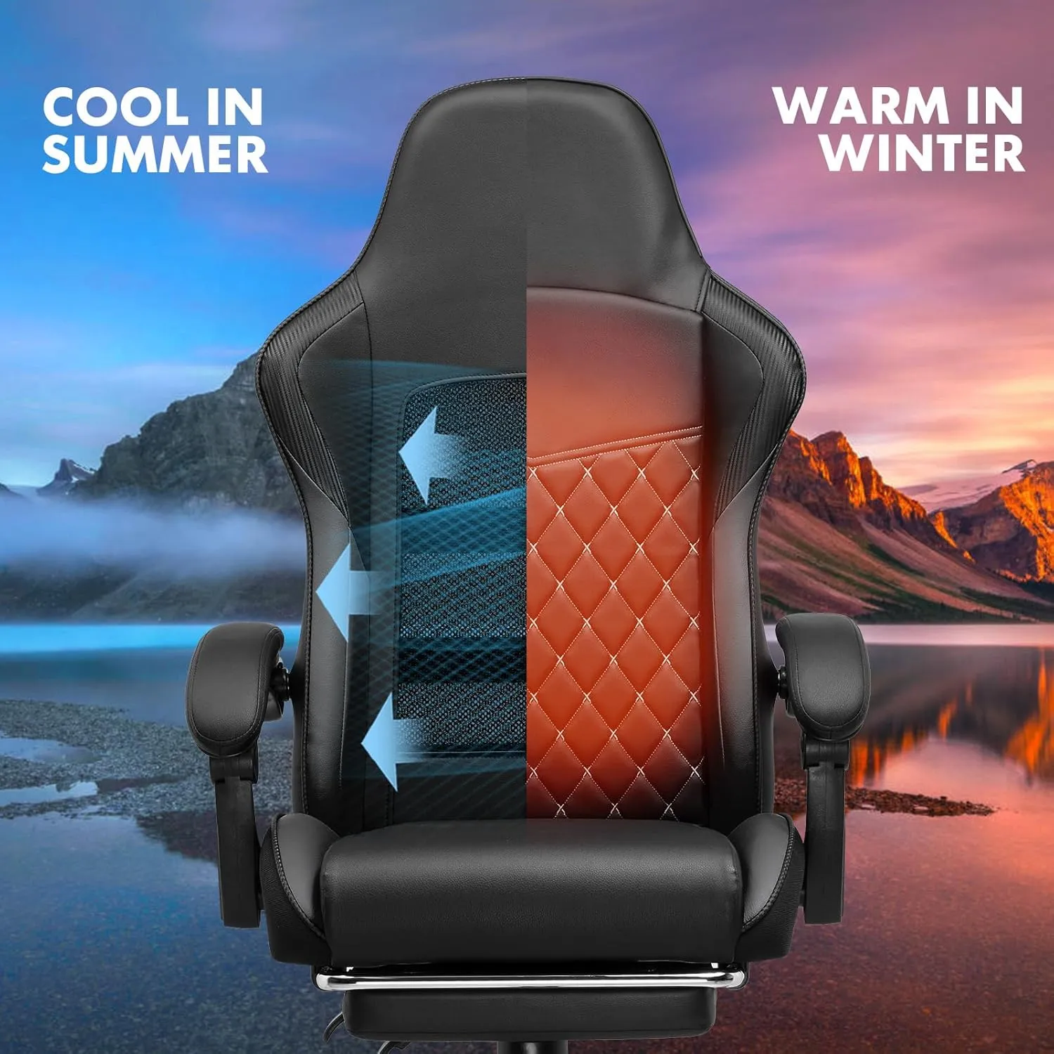 GTPLAYER Gaming Chair, High Back Leather Computer Gaming Chair with Footrest, Ergonomic Height Adjustable Office Chair with Removable Cover and Lumbar Support for Gaming and Work (Black)