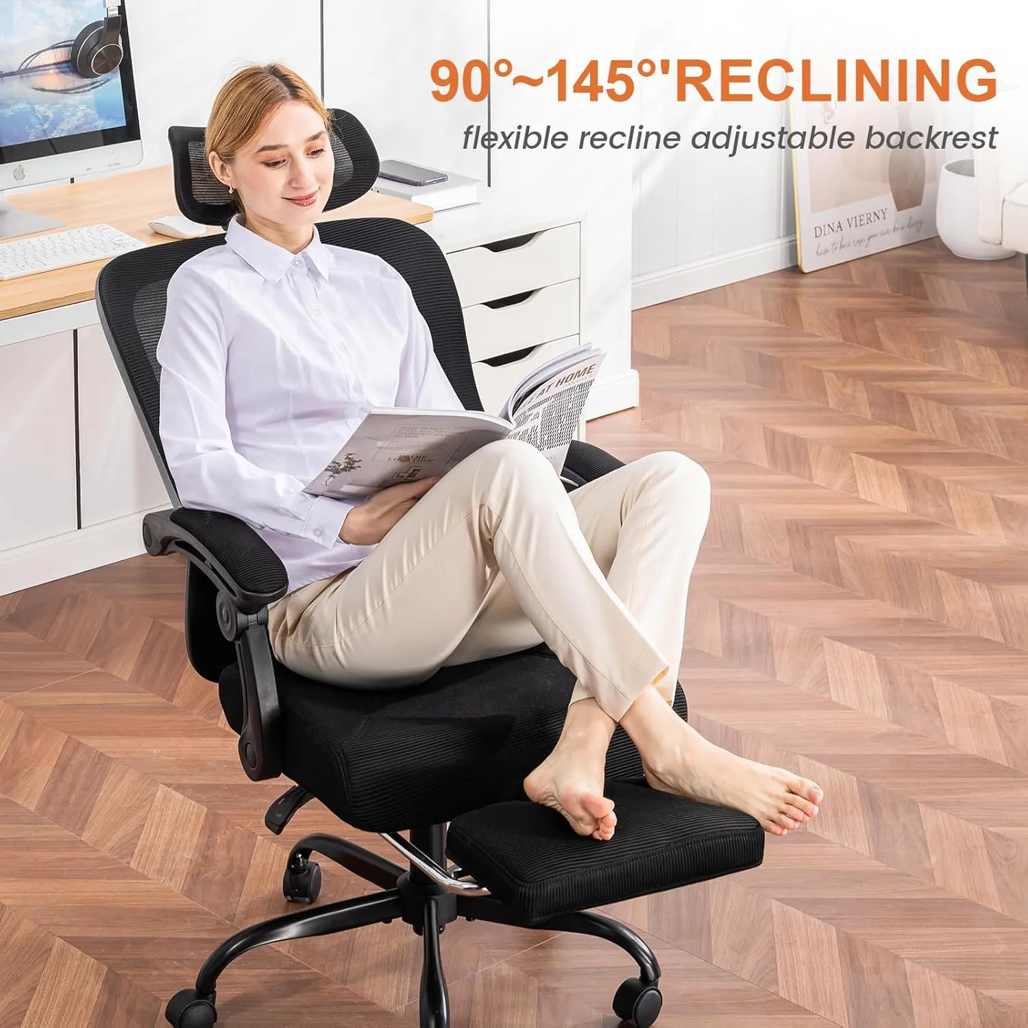 GTRACING Ergonomic High-Back Office Chair with Strong Adjustable Lumbar Support Breathable Mesh Gaming Chair with Wide Seat Footrest Sturdy Computer Desk Chair with SGS Certified Class 3 Gas Cylinder