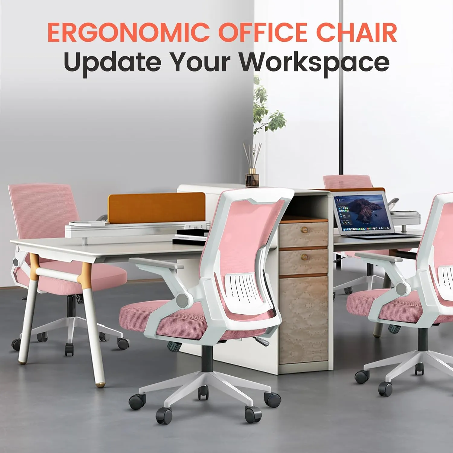 GTRACING Ergonomic Office Chair with Flip-up Armrests Executive Computer Chair for Home Office, Breathable Mesh & Adaptive Lumbar Support, Pink