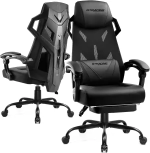 GTRACING Gaming Chair, Computer Chair with Mesh Back, Ergonomic Gaming Chair with Footrest, Reclining Gamer Chair with Adjustable Headrest and Lumbar Support for Gaming and Office (Black)