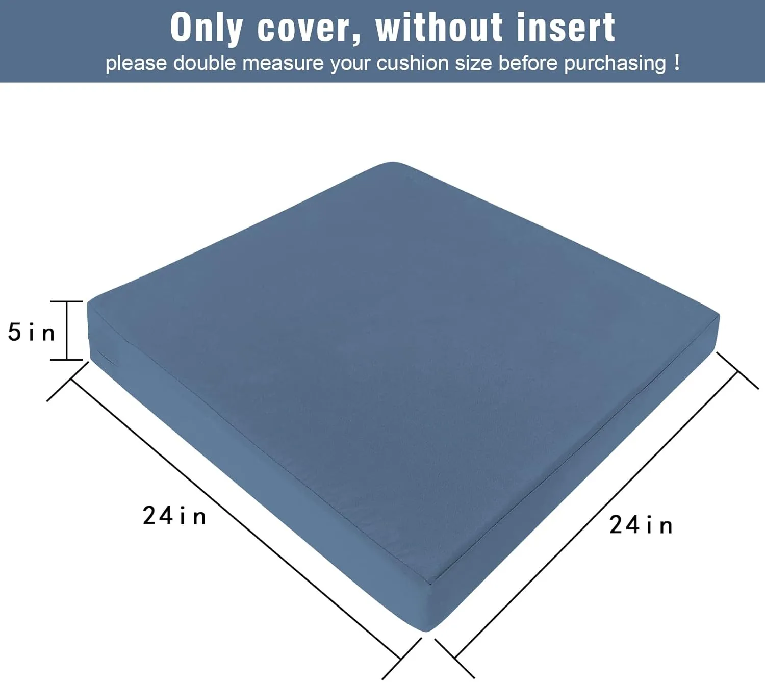 GUEGLSA Outdoor Replacement Cushion Covers 24x24x5 inch, Waterproof Patio Cushion Slipcovers, Chair Cushion Slip Cover, Set of 2, Blue