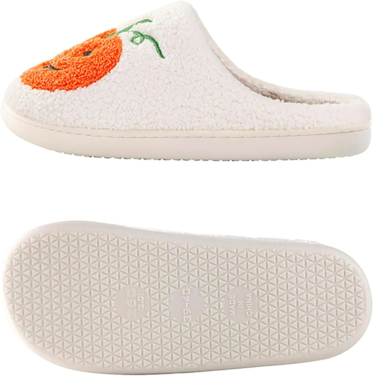 Halloween Pumpkin Slippers for Womens Mens Plush Warm Spooky Lantern Pumpkin Slippers House Shoes