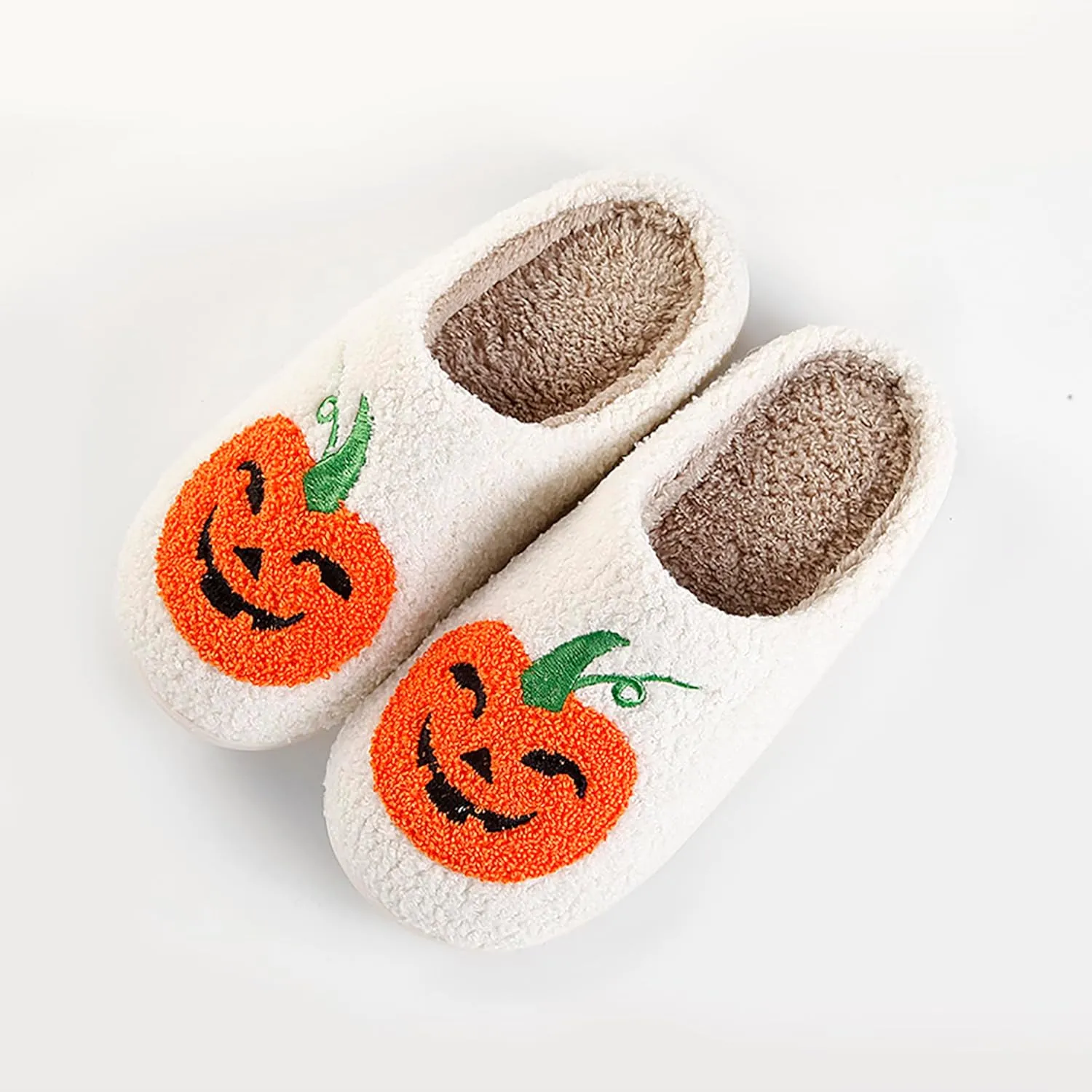 Halloween Pumpkin Slippers for Womens Mens Plush Warm Spooky Lantern Pumpkin Slippers House Shoes