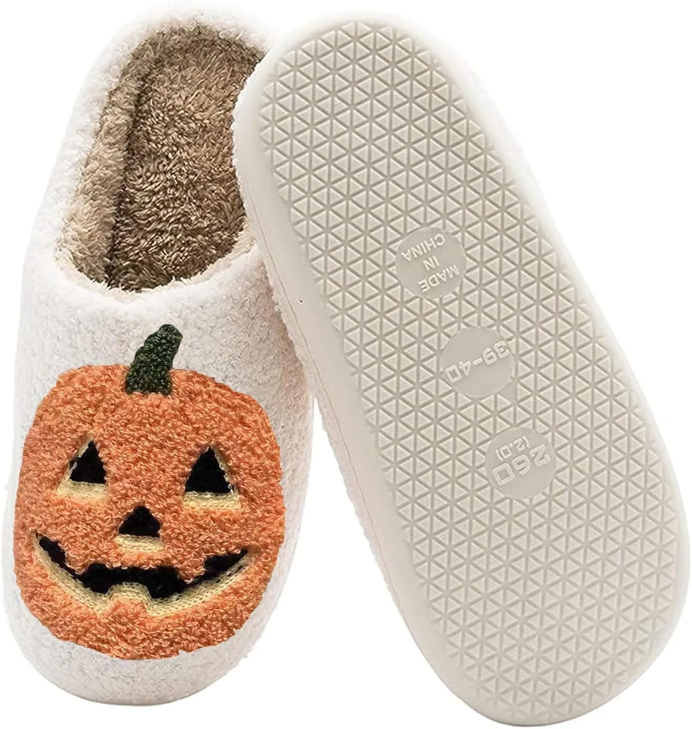 Halloween Pumpkin Slippers for Womens Mens Plush Warm Spooky Lantern Pumpkin Slippers House Shoes