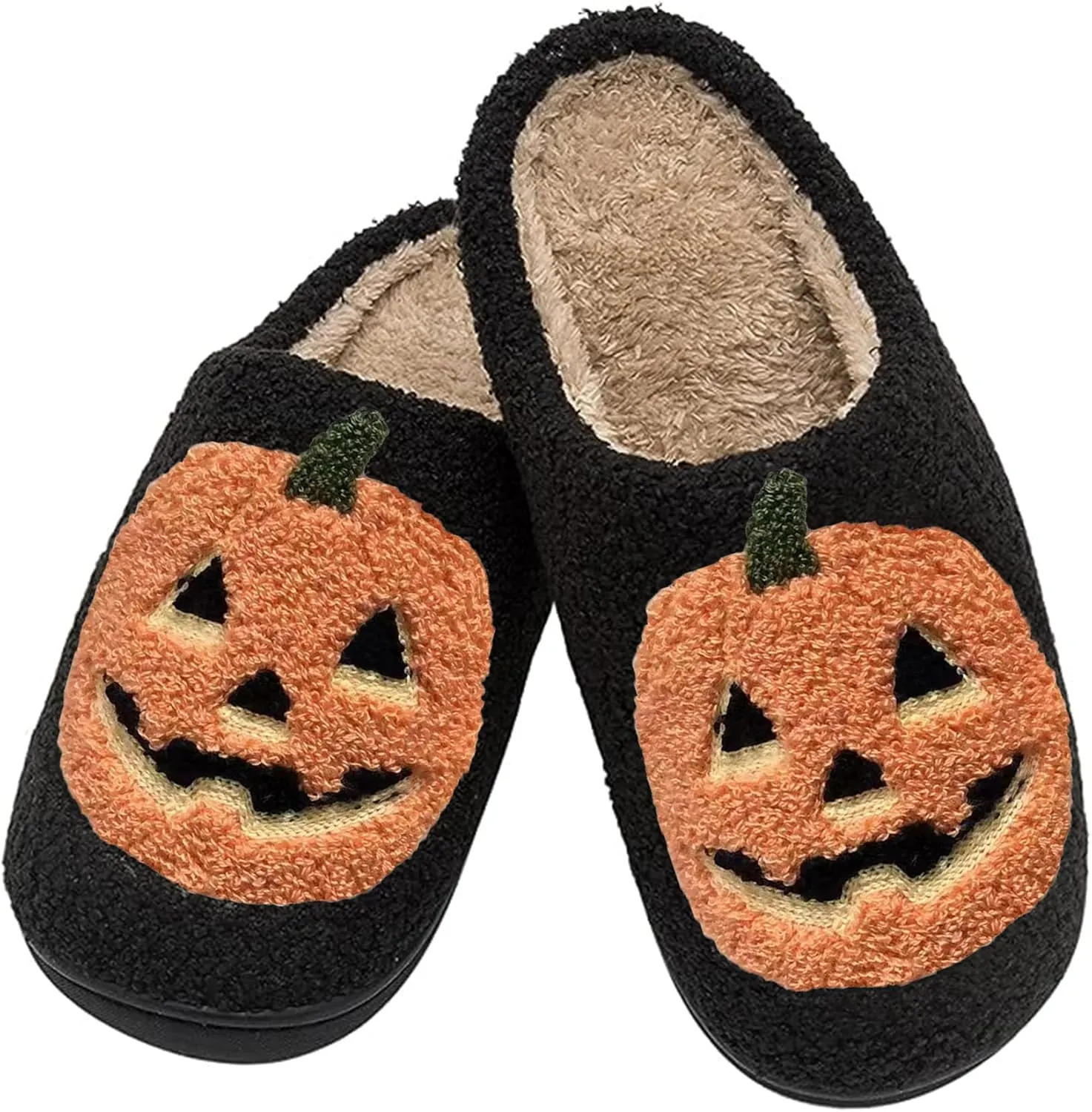 Halloween Pumpkin Slippers for Womens Mens Plush Warm Spooky Lantern Pumpkin Slippers House Shoes