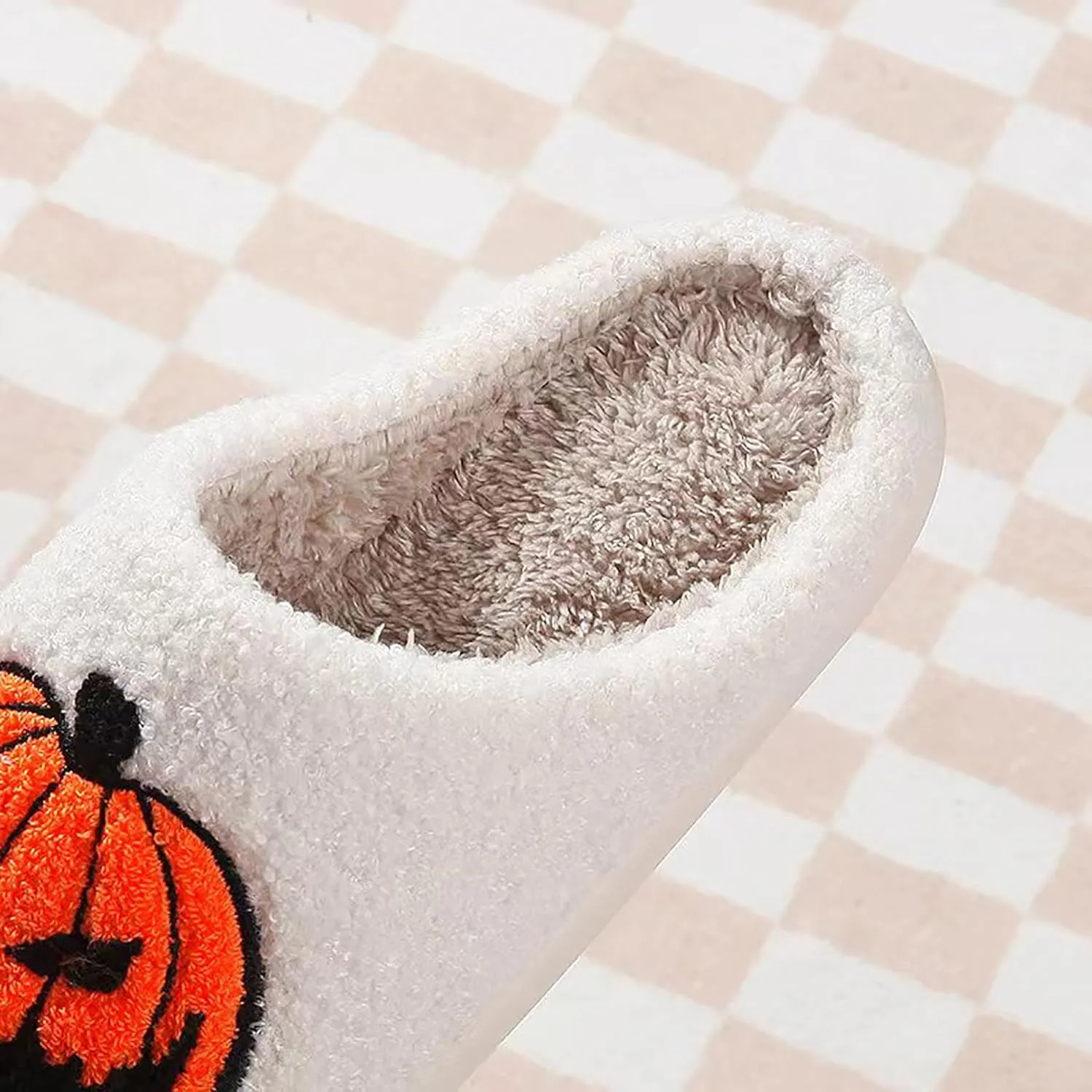 Halloween Pumpkin Slippers for Womens Mens Plush Warm Spooky Lantern Pumpkin Slippers House Shoes