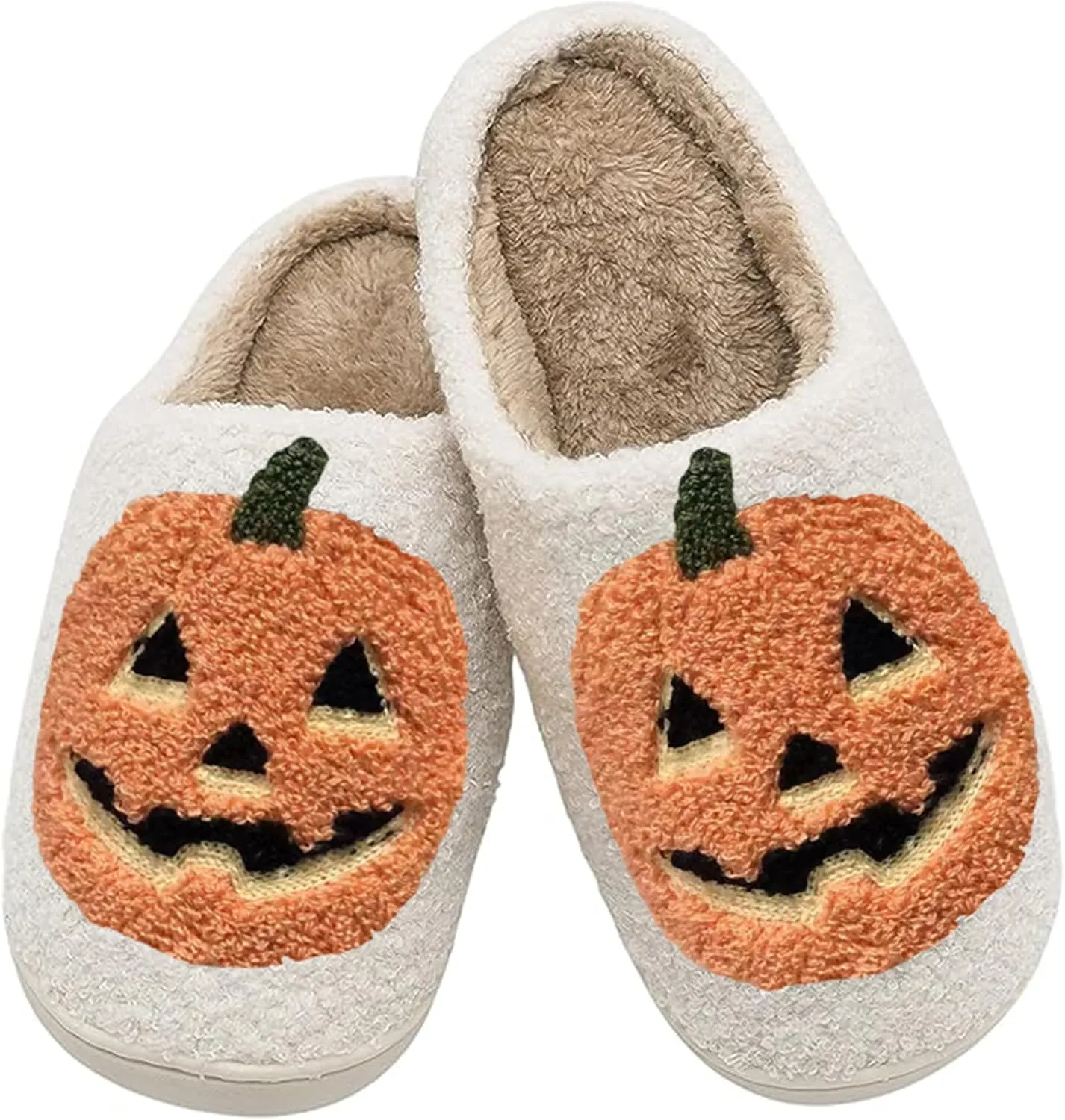 Halloween Pumpkin Slippers for Womens Mens Plush Warm Spooky Lantern Pumpkin Slippers House Shoes