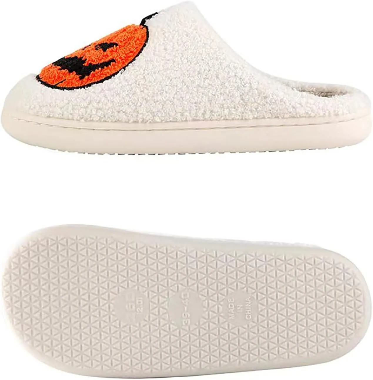 Halloween Pumpkin Slippers for Womens Mens Plush Warm Spooky Lantern Pumpkin Slippers House Shoes