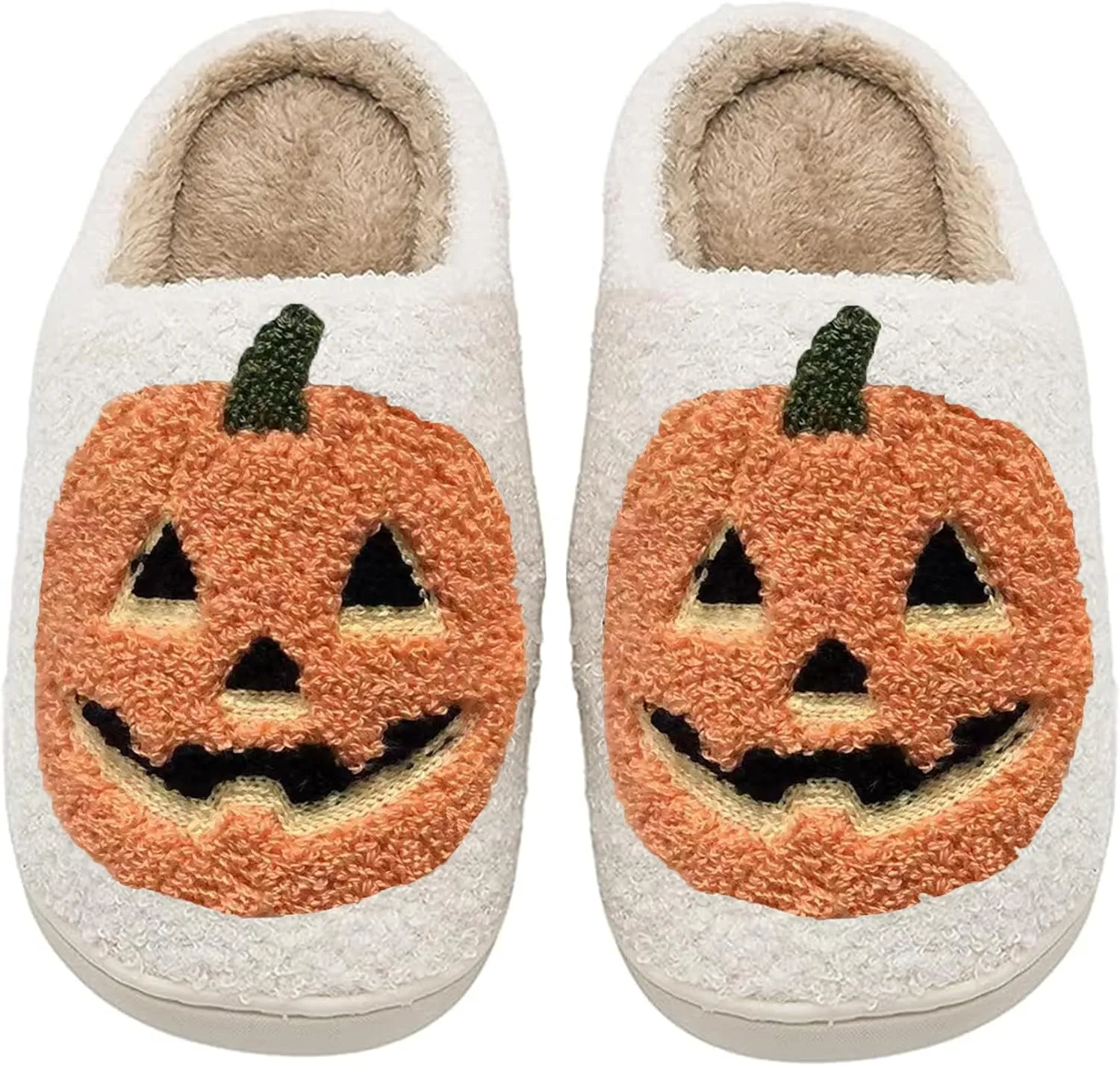 Halloween Pumpkin Slippers for Womens Mens Plush Warm Spooky Lantern Pumpkin Slippers House Shoes