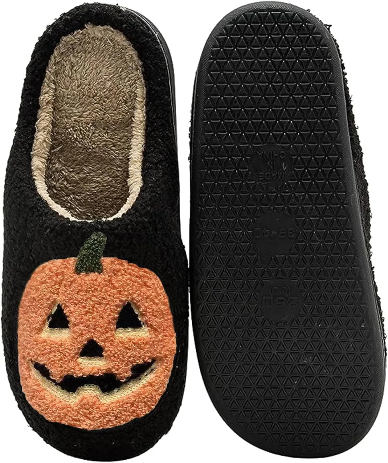 Halloween Pumpkin Slippers for Womens Mens Plush Warm Spooky Lantern Pumpkin Slippers House Shoes