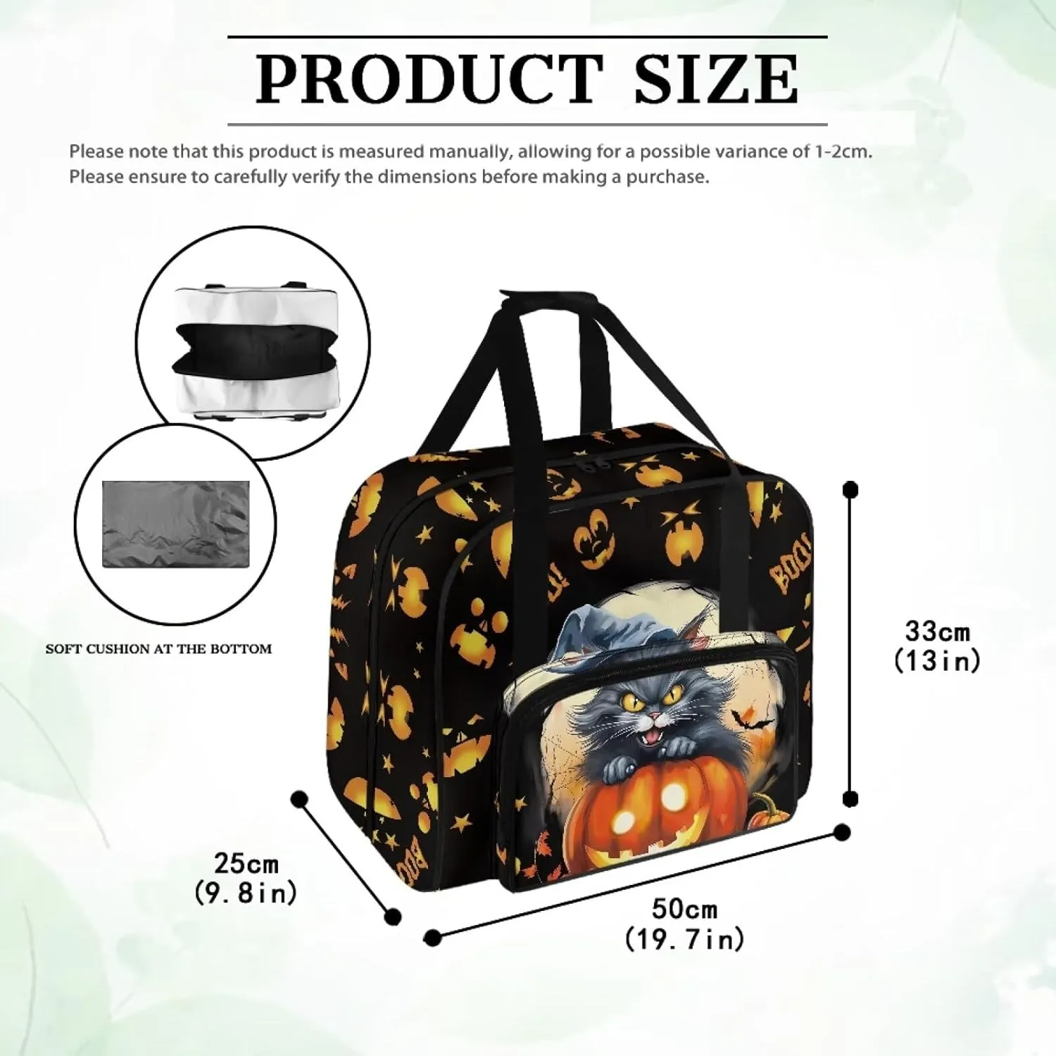 Halloween Sewing Machine Tote Bag Protector Travel Bag Organizer with Compartments and Pockets, Sewing Box Storage Bag Fits for Most Sewing Machines (Bag Only), Cat Jack-O'-Lantern