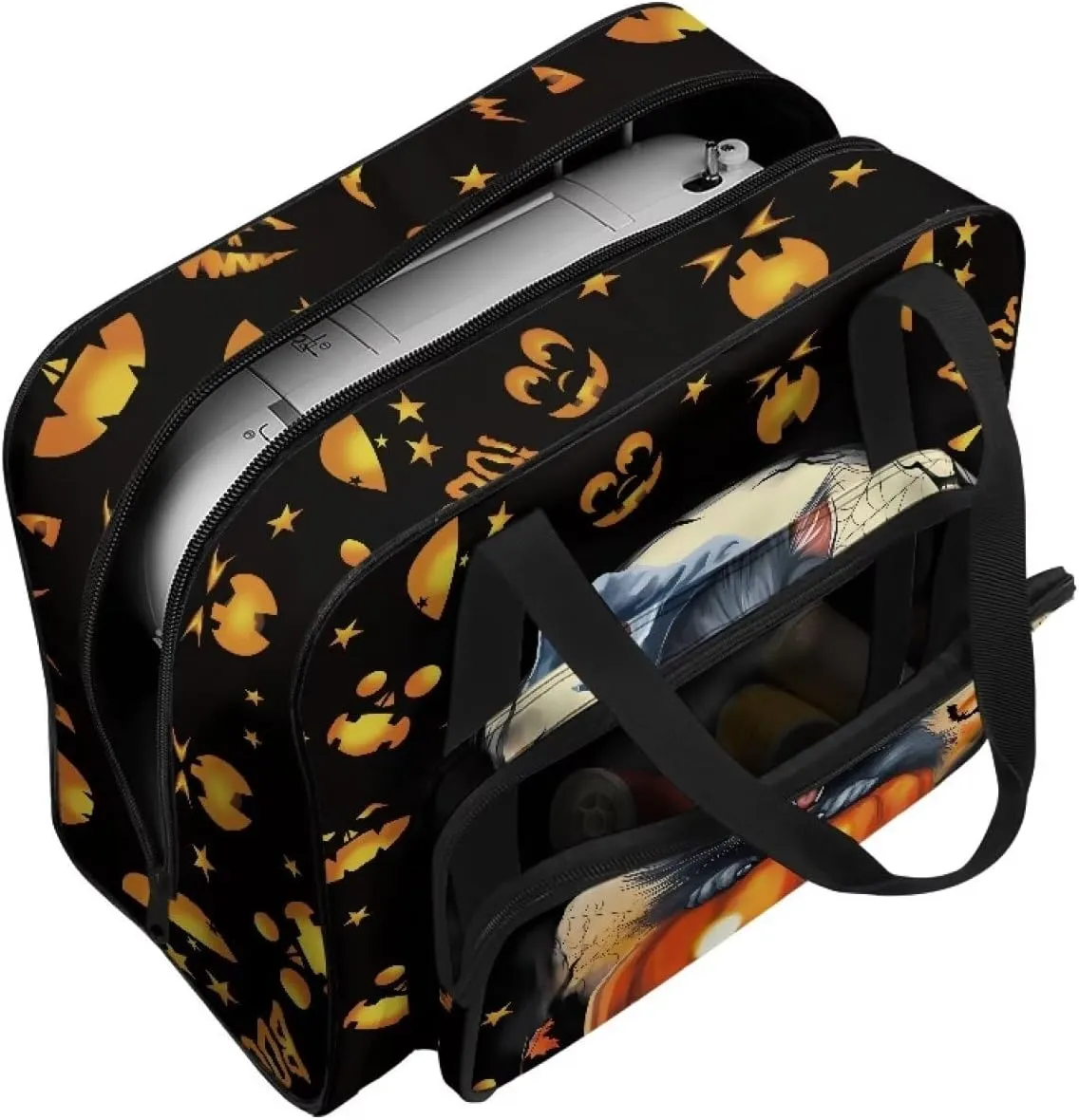 Halloween Sewing Machine Tote Bag Protector Travel Bag Organizer with Compartments and Pockets, Sewing Box Storage Bag Fits for Most Sewing Machines (Bag Only), Cat Jack-O'-Lantern