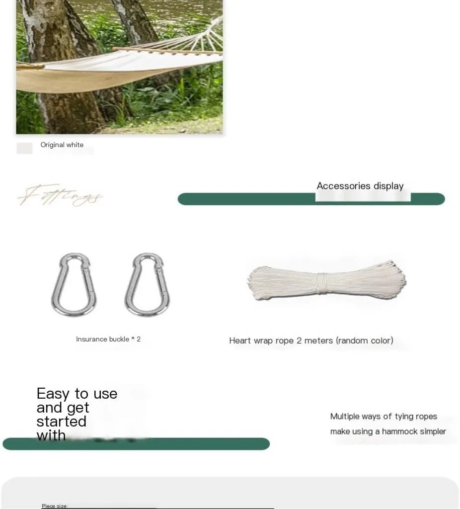 Hammocks Outdoor Hammock Camping Canvas Straight Wooden Stick Anti-Rollover Leisure Single and Double Swing Room Camping Hammocks(A)
