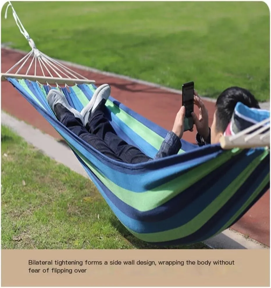 Hammocks Outdoor Hammock Camping Canvas Straight Wooden Stick Anti-Rollover Leisure Single and Double Swing Room Camping Hammocks(A)