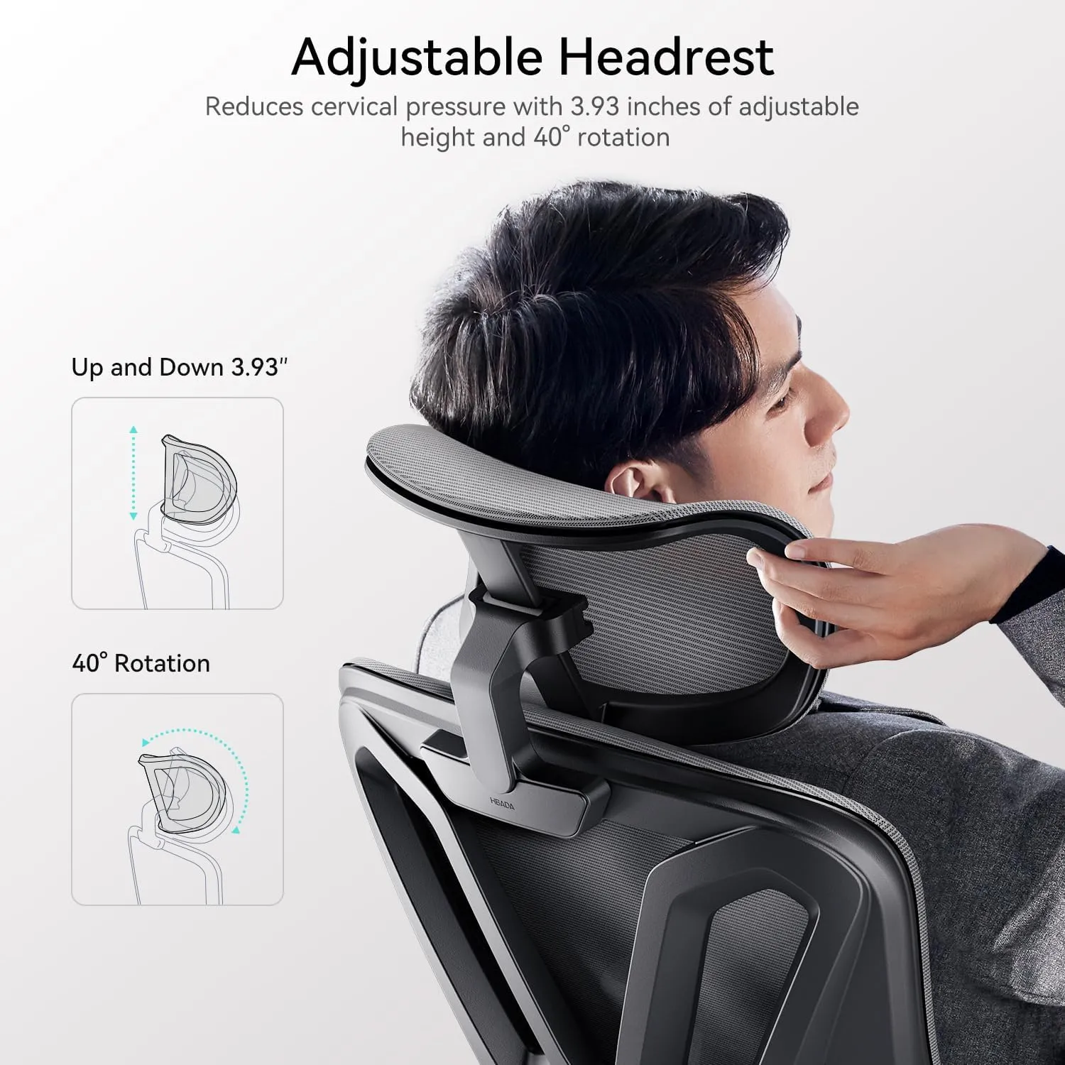 Hbada Office Chair, Desk Chair with Adjustable Lumbar Support and Height, Comfortable Mesh Computer Chair with Footrest 2D Headrest, Swivel Tilt Function Grey