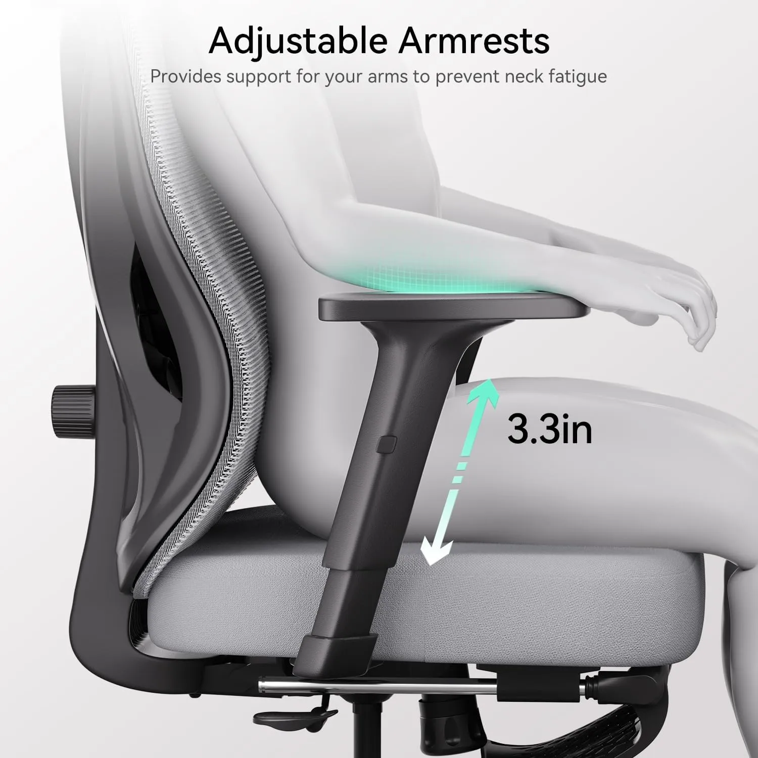 Hbada Office Chair, Desk Chair with Adjustable Lumbar Support and Height, Comfortable Mesh Computer Chair with Footrest 2D Headrest, Swivel Tilt Function Grey