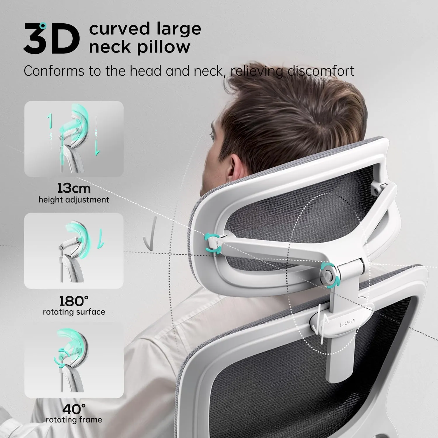 Hbada P2 Ergonomic Office Chair, Office Chair with 3D Lumbar Support, Mesh Chairs with 3D 360° Rotation Arms & 3D Headrest, 135° Stepless Tilt Function, White(with Footrest)