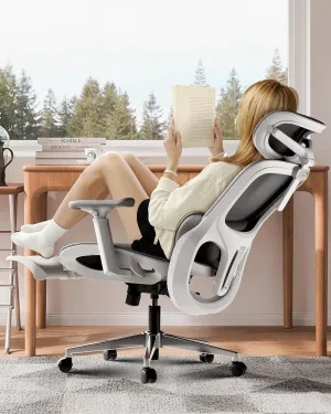 Hbada P2 Ergonomic Office Chair, Office Chair with 3D Lumbar Support, Mesh Chairs with 3D 360° Rotation Arms & 3D Headrest, 135° Stepless Tilt Function, White(with Footrest)