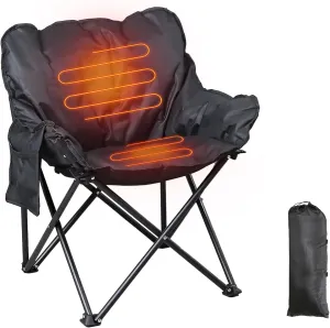 Heated Chairs Outdoor Sports，Heated Camping Chairs for Adults，Load 450lb Heated Folding Lawn Chairs，Battery Not Included, Black