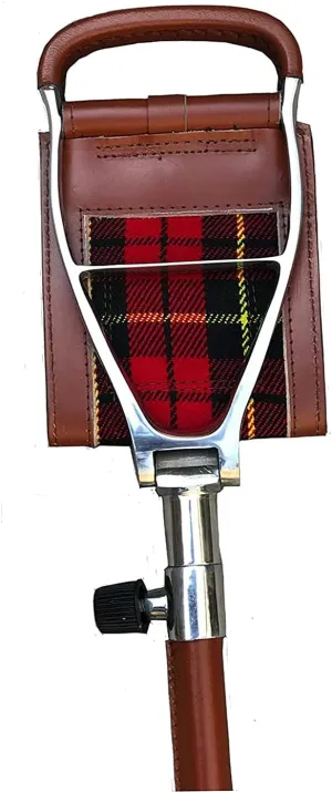 HN Shooting Seat Stick with Brown Leather Folding Chairs | Lightweight Durable Walking Stick | Hunting Equipment Adjustable Walking Sticks | Royal Stewart Tartan Insert | Polo Fishing Golf Seat Stick