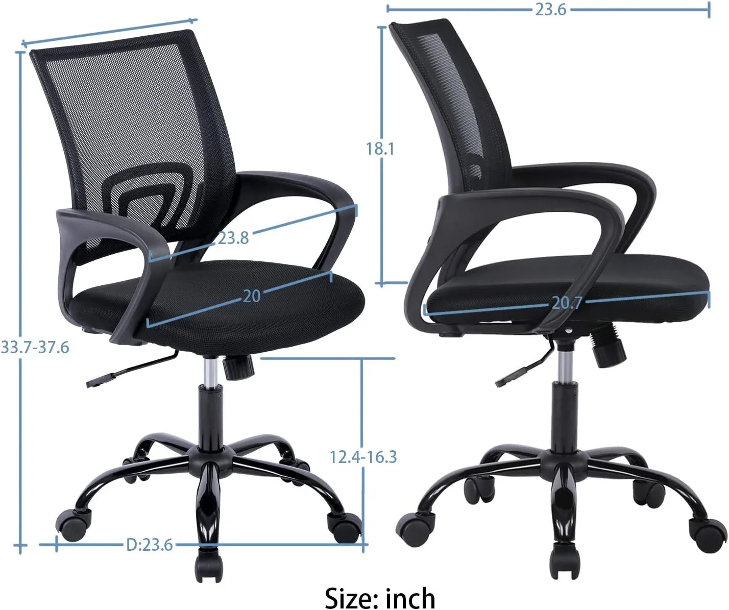 Home Office Chair, Ergonomic Desk Chair, Mesh Computer Chair with Lumbar Support Armrest Executive Rolling Swivel Desk Chairs with Wheels, Adjustable Mid Back Task Chair for Adults, Black