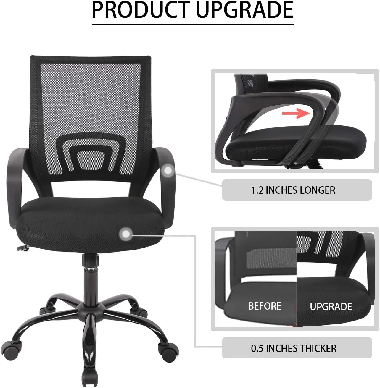 Home Office Chair, Ergonomic Desk Chair, Mesh Computer Chair with Lumbar Support Armrest Executive Rolling Swivel Desk Chairs with Wheels, Adjustable Mid Back Task Chair for Adults, Black
