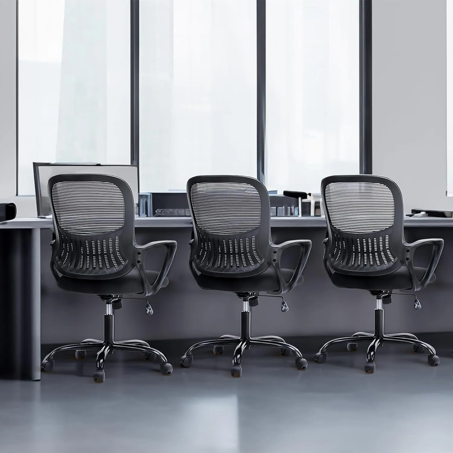 Home Office Computer Desk Chair, Ergonomic Mid-Back Mesh Rolling Work Swivel Task Chairs with Wheels, Comfortable Lumbar Support, Comfy Arms for Bedroom, Study, Dorm, Student