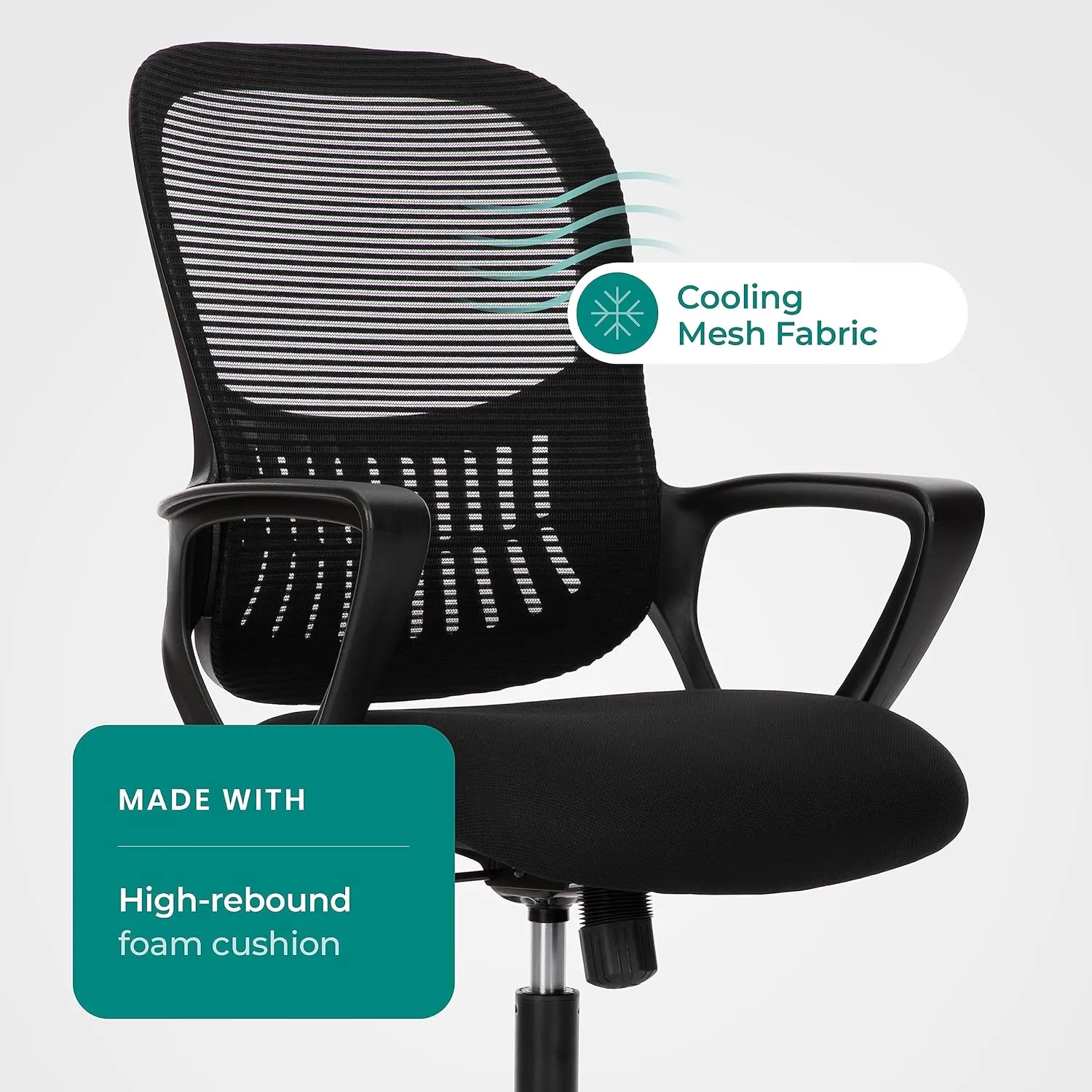 Home Office Computer Desk Chair, Ergonomic Mid-Back Mesh Rolling Work Swivel Task Chairs with Wheels, Comfortable Lumbar Support, Comfy Arms for Bedroom, Study, Dorm, Student